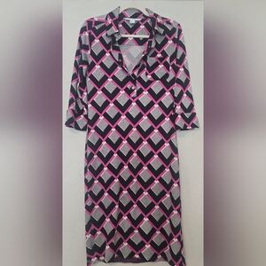 Diane Von Furstenberg Pink and Black Long Sleeve Dress